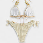 Juostuotas Bikinis Komplektas su Siūlėmis