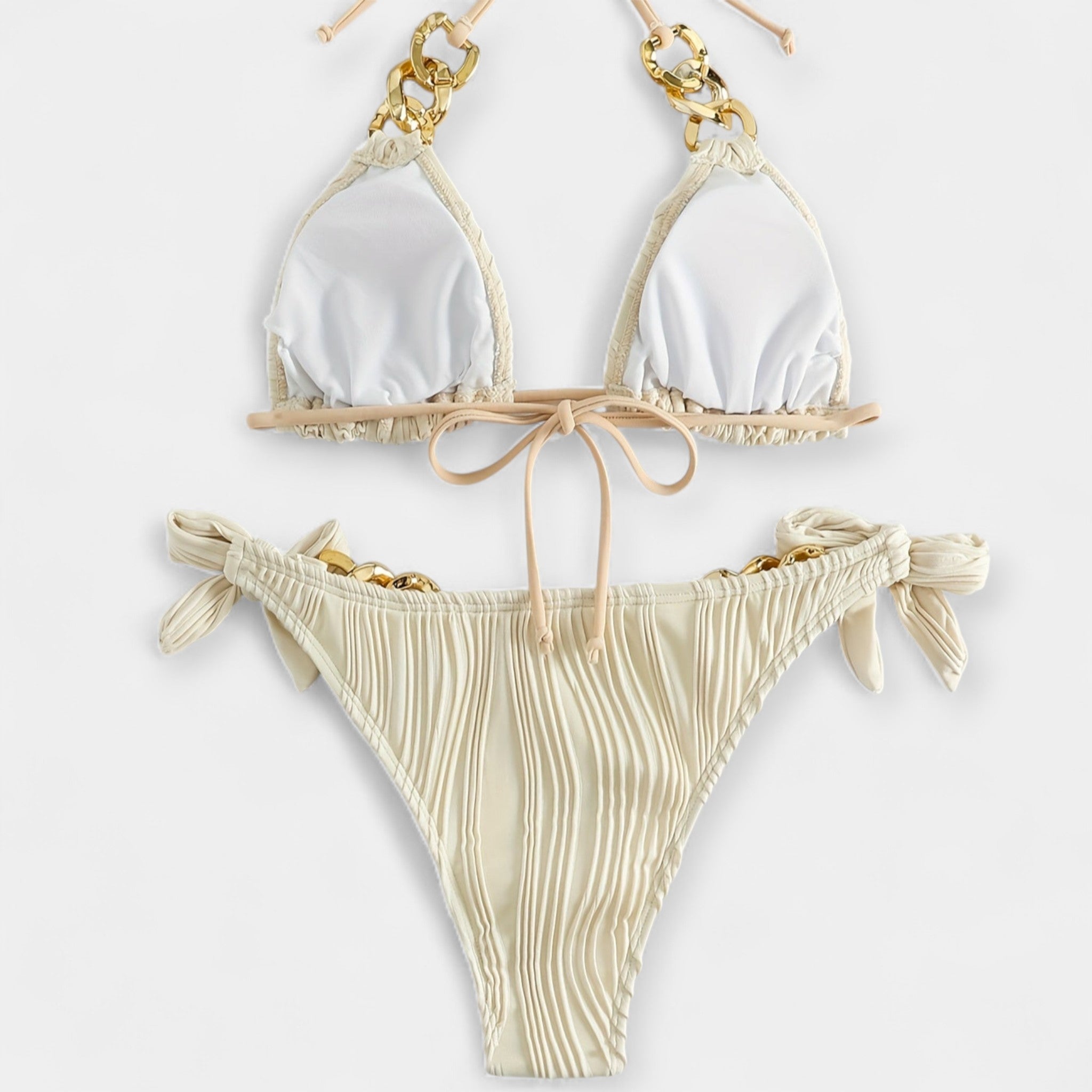 Juostuotas Bikinis Komplektas su Siūlėmis